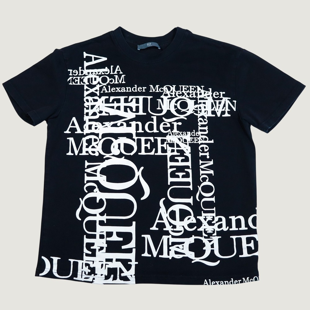 Alexander McQueen MCQ Logo Graphic T-Shirt Mens M Black White Typographic Tee